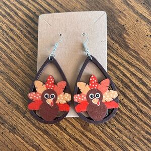 Women’s Wood Dangle Fishhook Earrings Thanksgiving Turkey